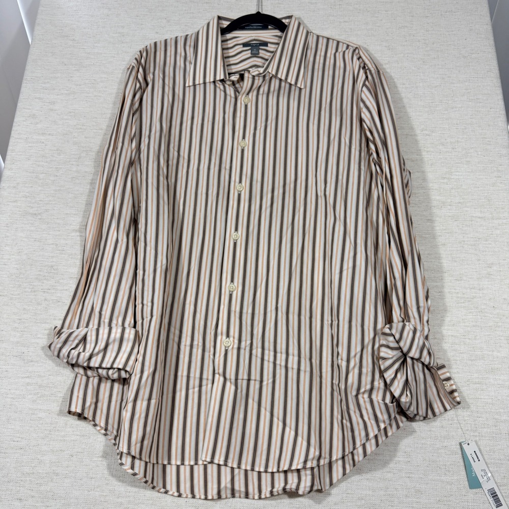 Apt. 9 Button Down Shirt Mens XL White Brown Striped NEW Superfine 80s Cotton
